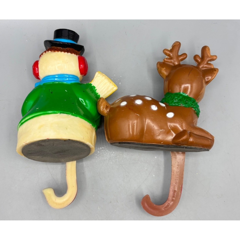 Vintage 2 Pc Christmas Stocking Holder‎ Snowman Reindeer Mantel Decor - Picture 2 of 5